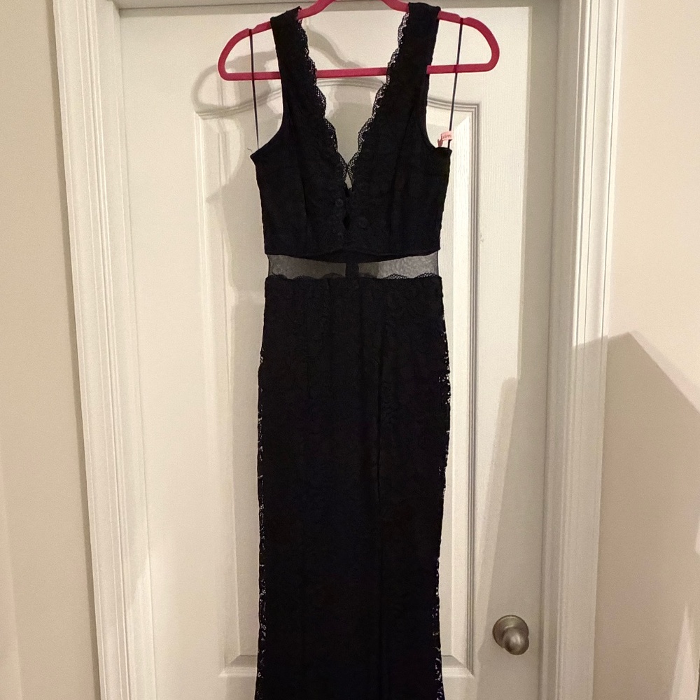 Manchu Black Lace Floor Length Dress, Size Small